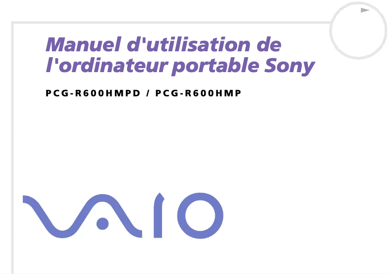 Image de la première page du manuel de l'appareil Vaio PCG-R600HMPD