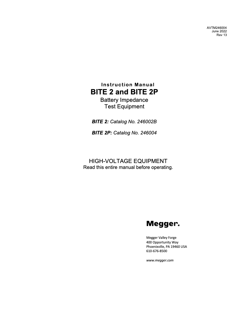 Page 1 de la notice Manuel utilisateur Megger BITE 2