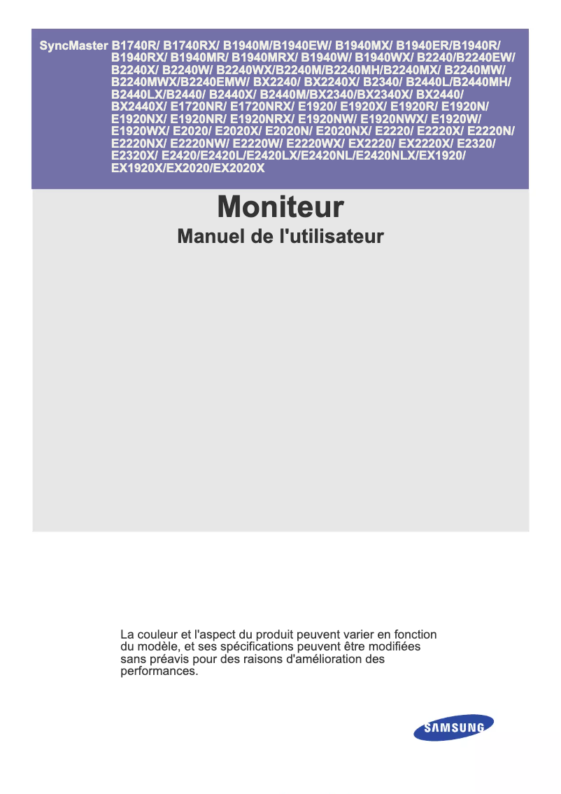 Page n°1 - Manuel utilisateur Samsung SyncMaster BX2031
