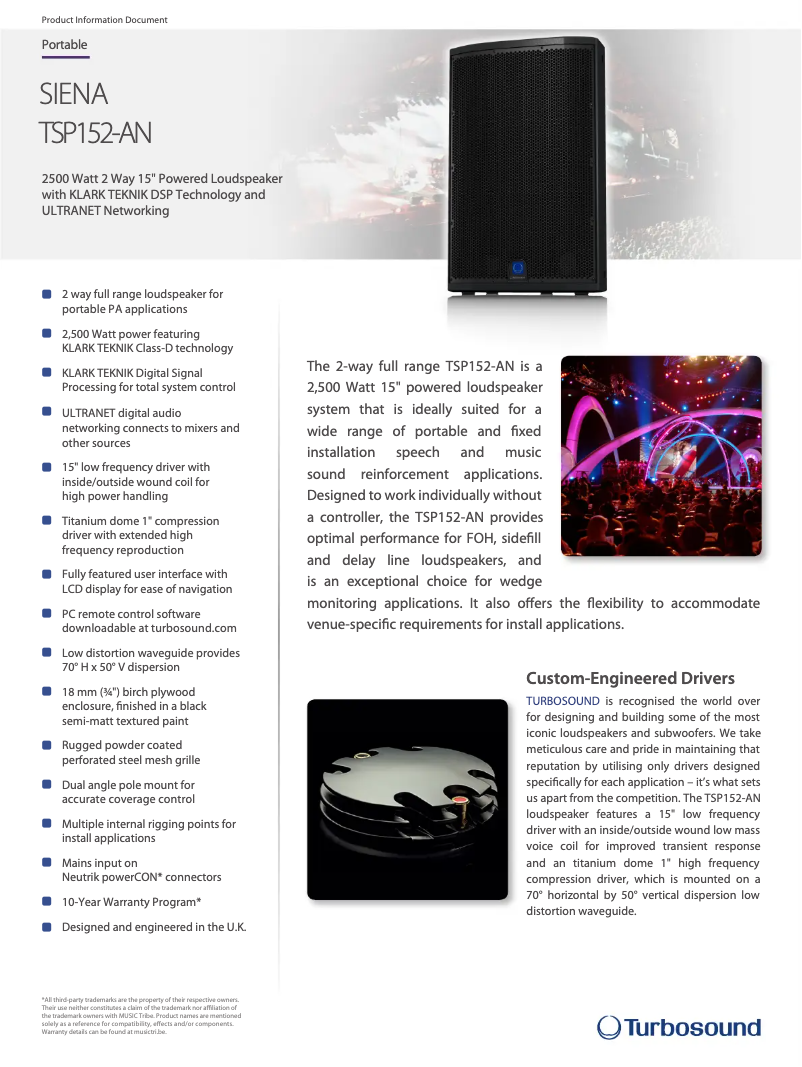 Página 1 del manual Ficha técnica Turbosound Siena TSP152-AN