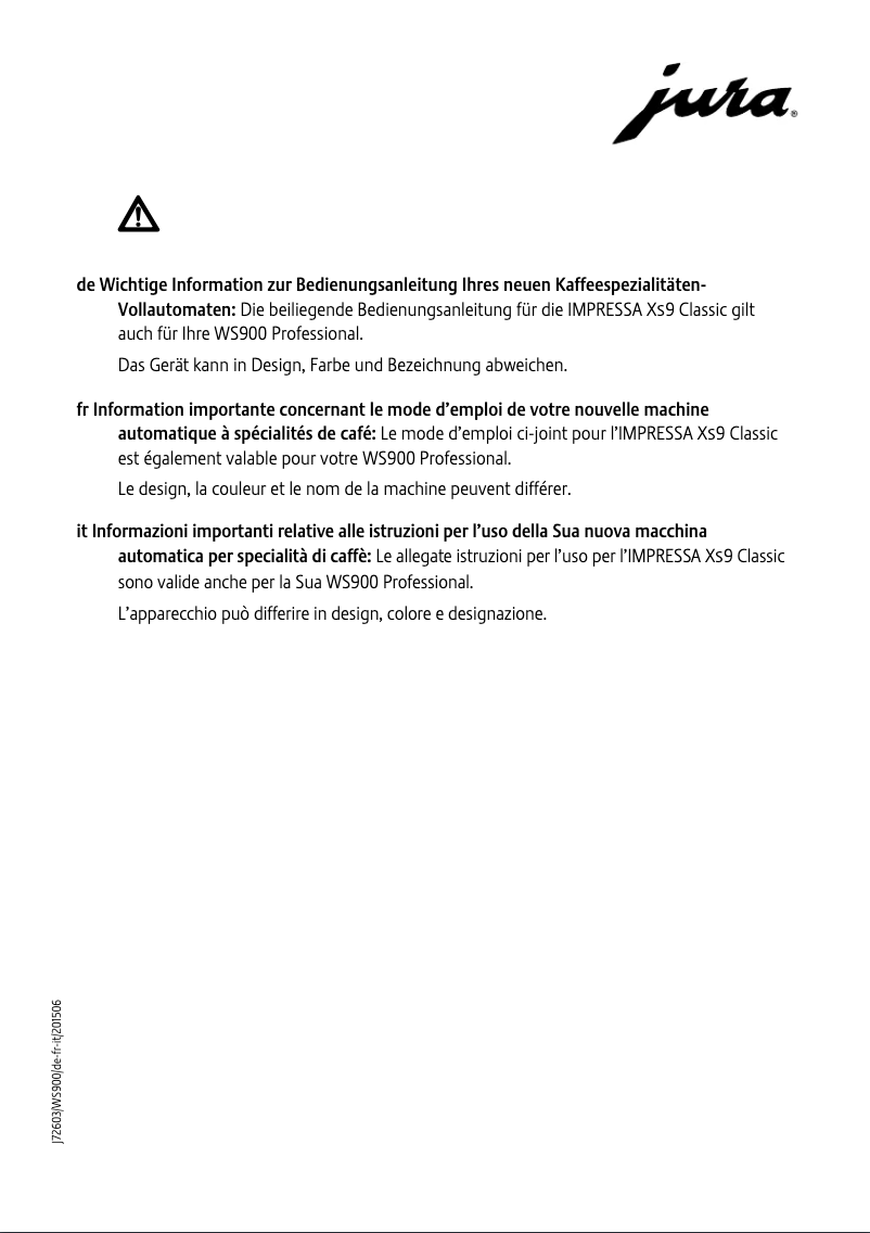 Page n°1 - Manuel utilisateur Jura WS900 Professional