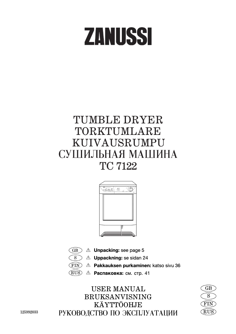 Page n°1 - Manuel utilisateur Zanussi TC 7122