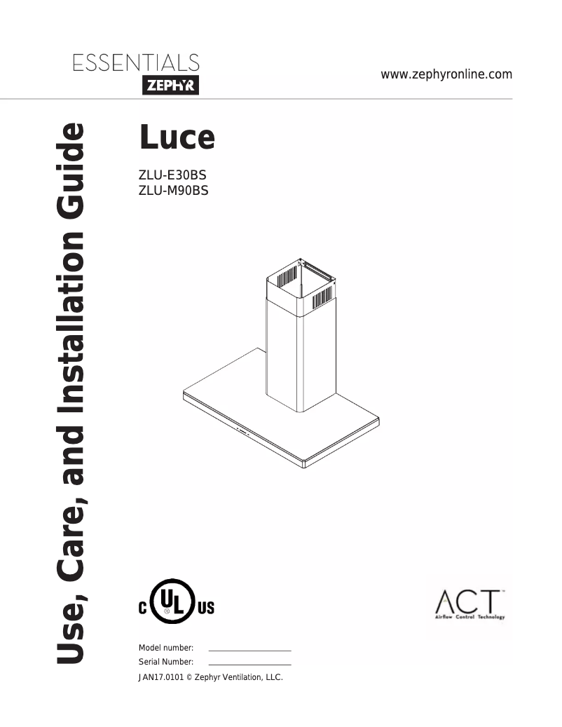 Page 1 de la notice Manuel d'utilisation et d'entretien Zephyr ZLUE30BS