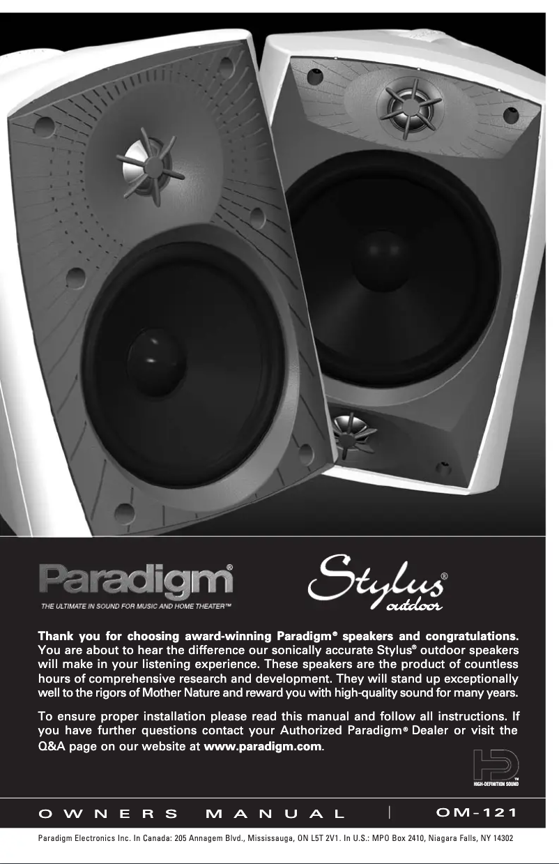 Page n°1 - Manuel utilisateur Paradigm Stylus 270