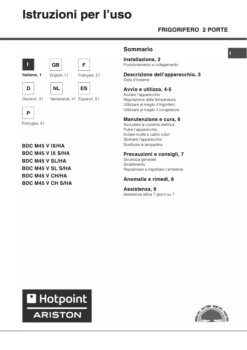 Page 1 de la notice Manuel utilisateur Hotpoint Ariston BDC M45 V IX/HA