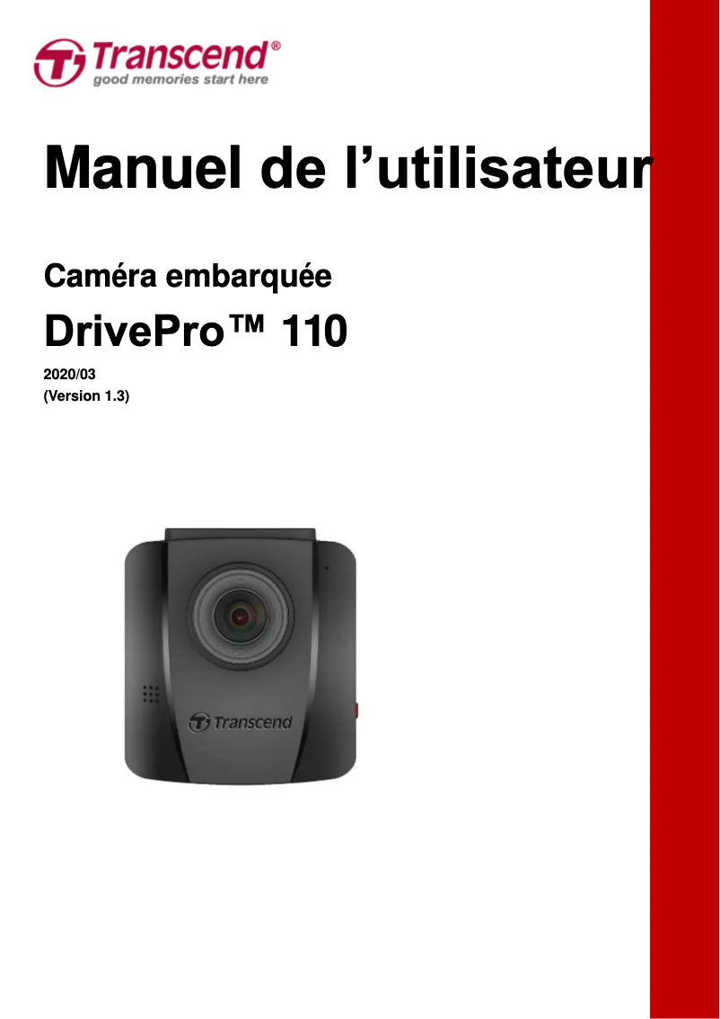 Page 1 de la notice Manuel utilisateur Transcend DrivePro 110