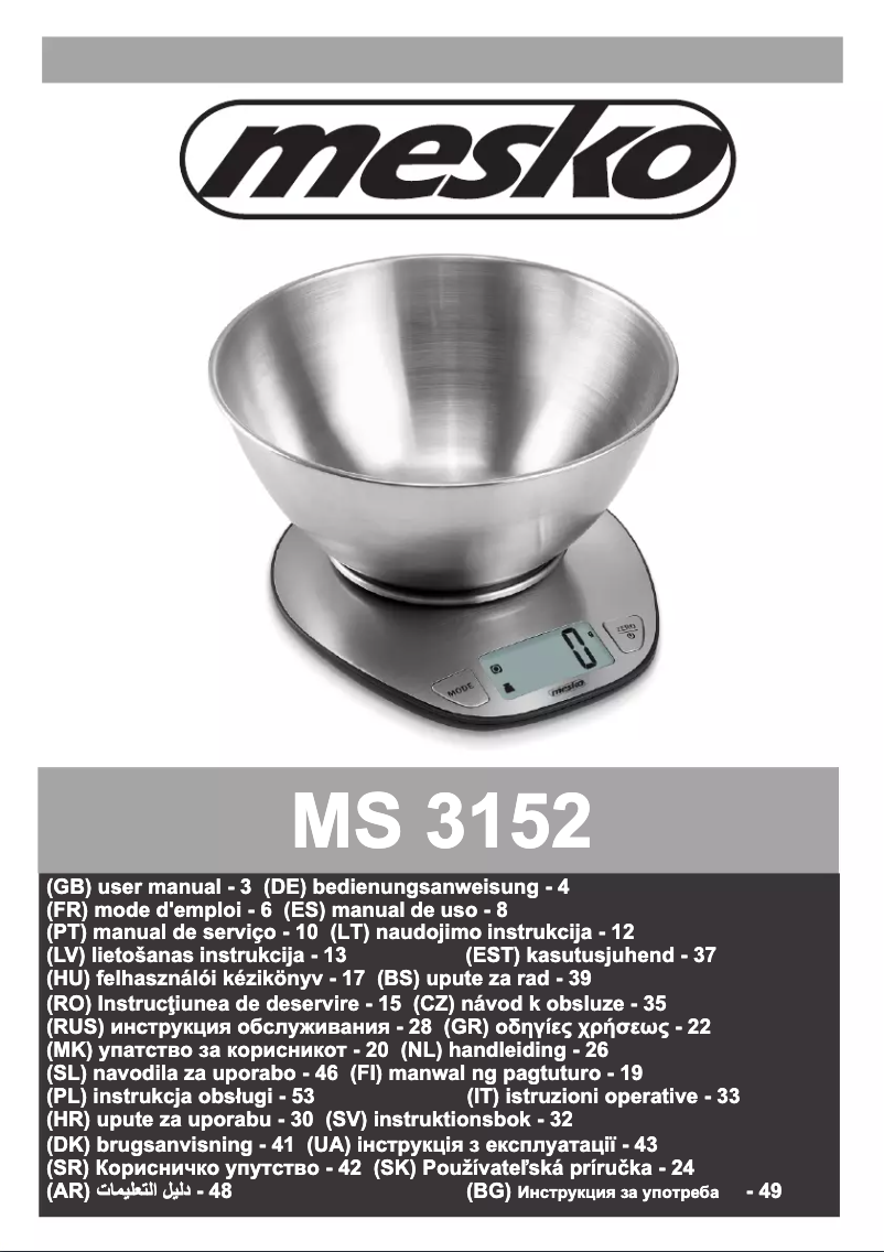 Page 1 de la notice Manuel utilisateur Mesko MS 3152