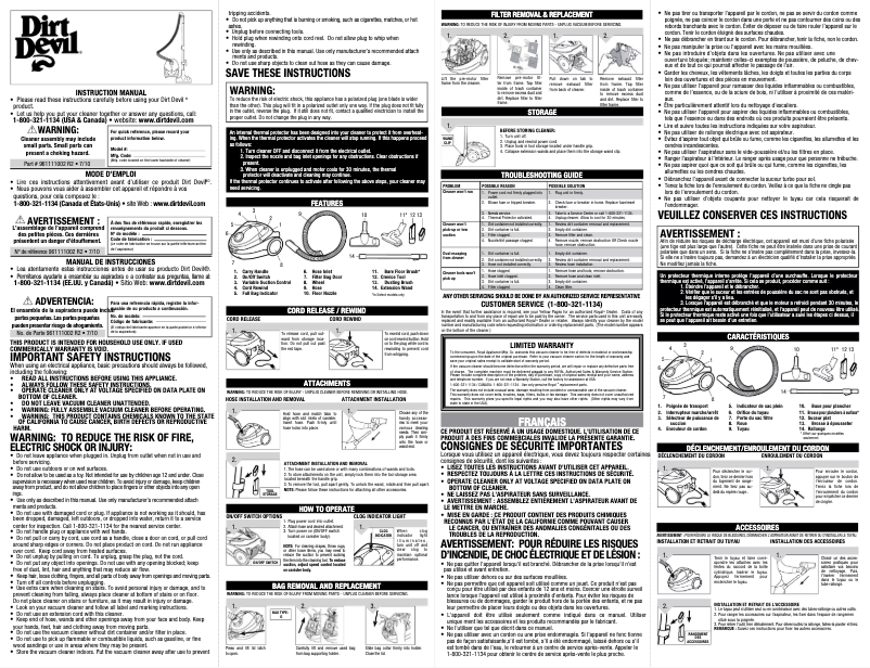 Page 1 de la notice Manuel utilisateur Dirt Devil Tattoo SD30040BB