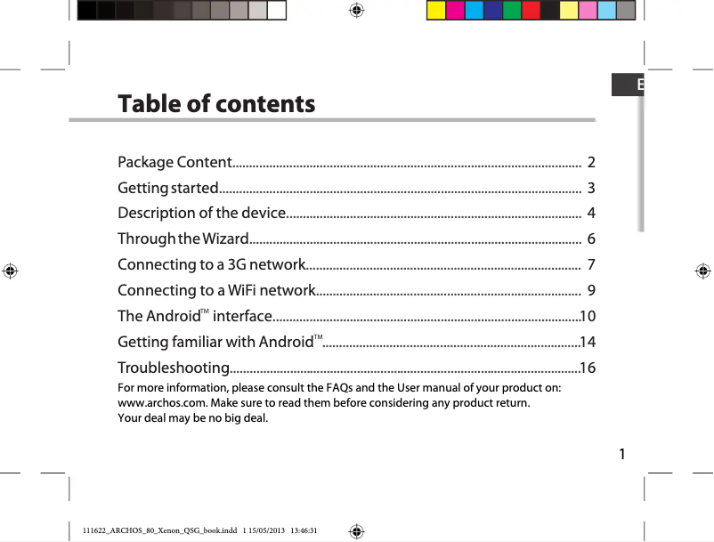 Page 1 de la notice Manuel utilisateur Archos 80 Xenon