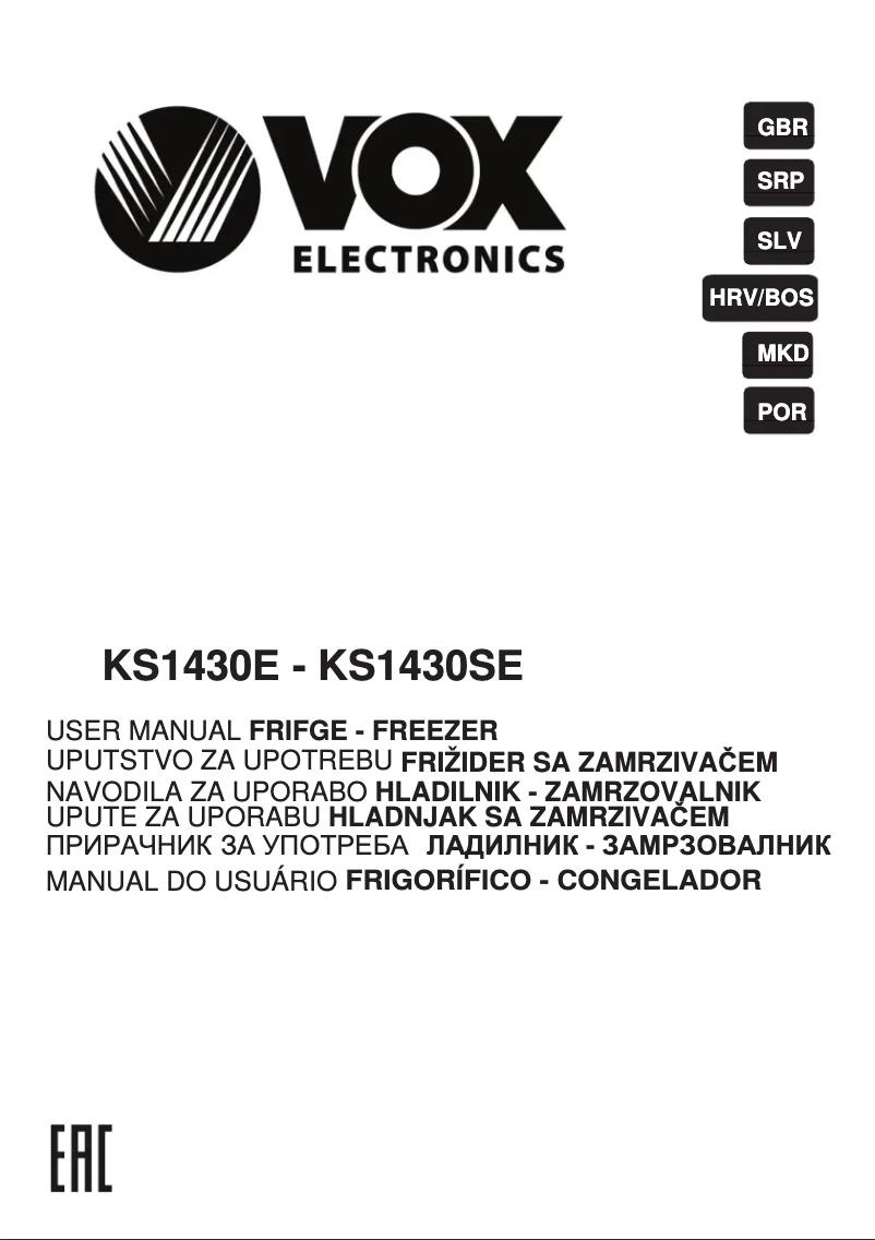 Page 1 de la notice Manuel utilisateur VOX KS1430E