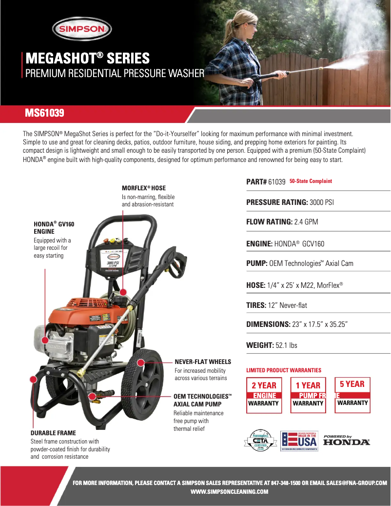 Page 1 de la notice Fiche technique Simpson Megashot MS61039-S