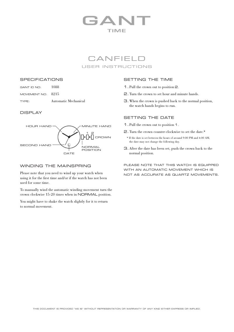 Page 1 de la notice Manuel utilisateur Gant Canfield 1088