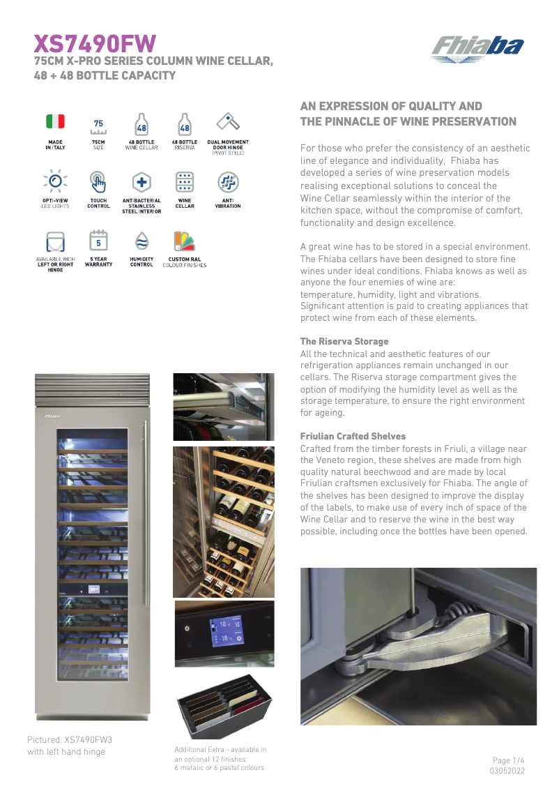 Page 1 de la notice Fiche technique Fhiaba XS7490FW6A
