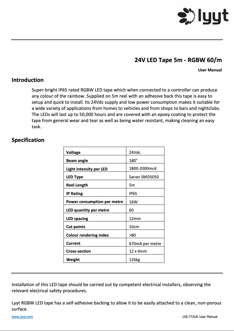 Page n°1 - Manuel utilisateur LYYT LT24560-RGBW