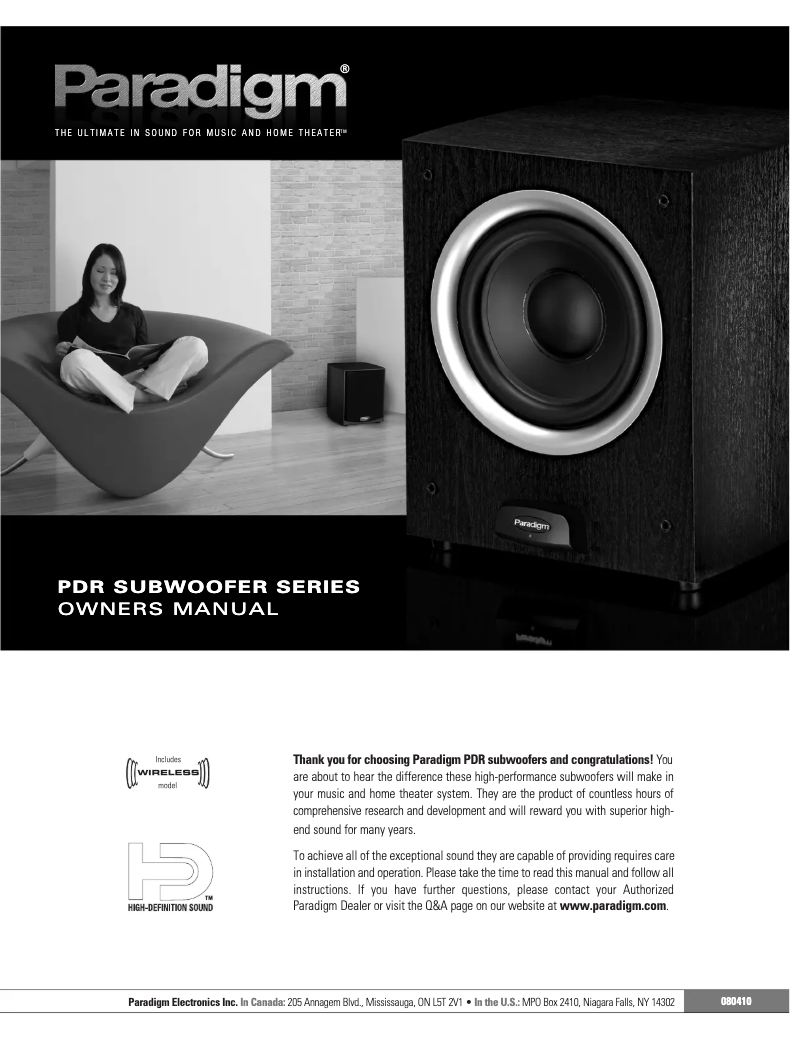 Page n°1 - Mode d'emploi Paradigm PDR 100