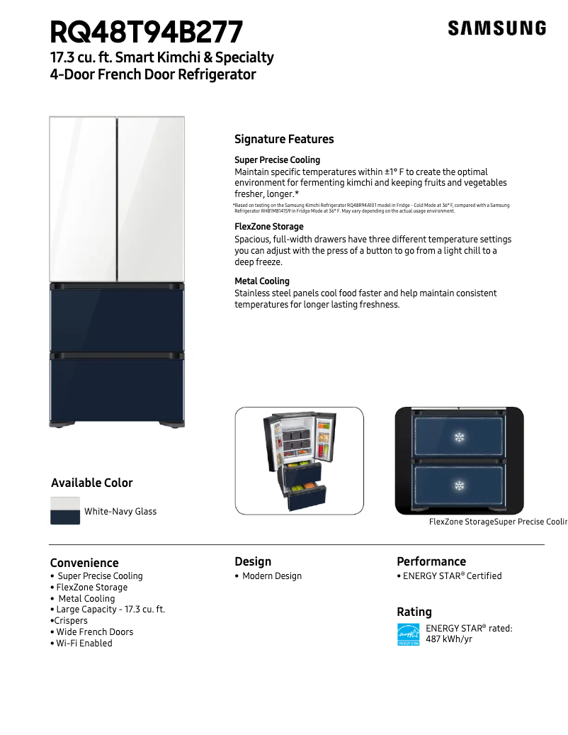 Page 1 de la notice Fiche technique Samsung RQ48T94B277