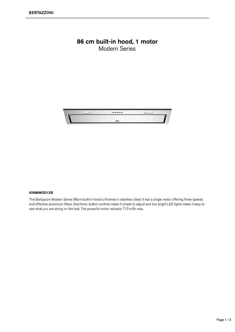 Page 1 de la notice Fiche technique Bertazzoni KIN86MOD1XB