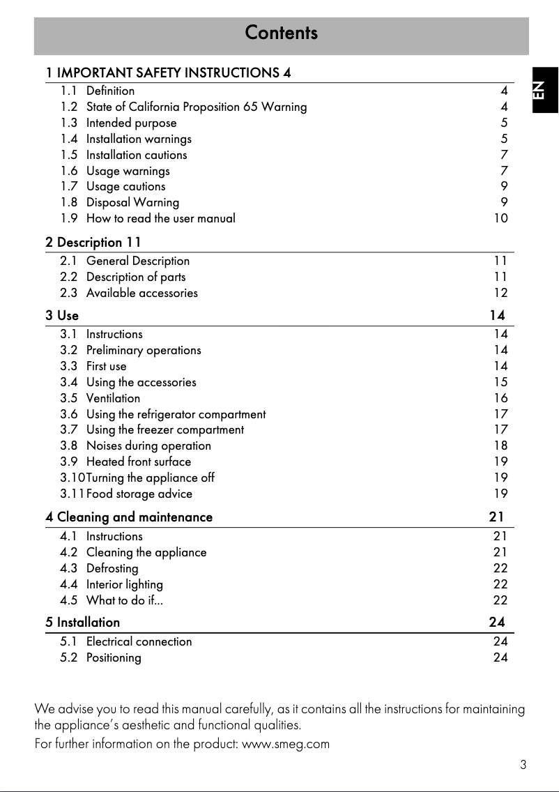 Page 1 de la notice Manuel utilisateur Smeg FAB28URRD3