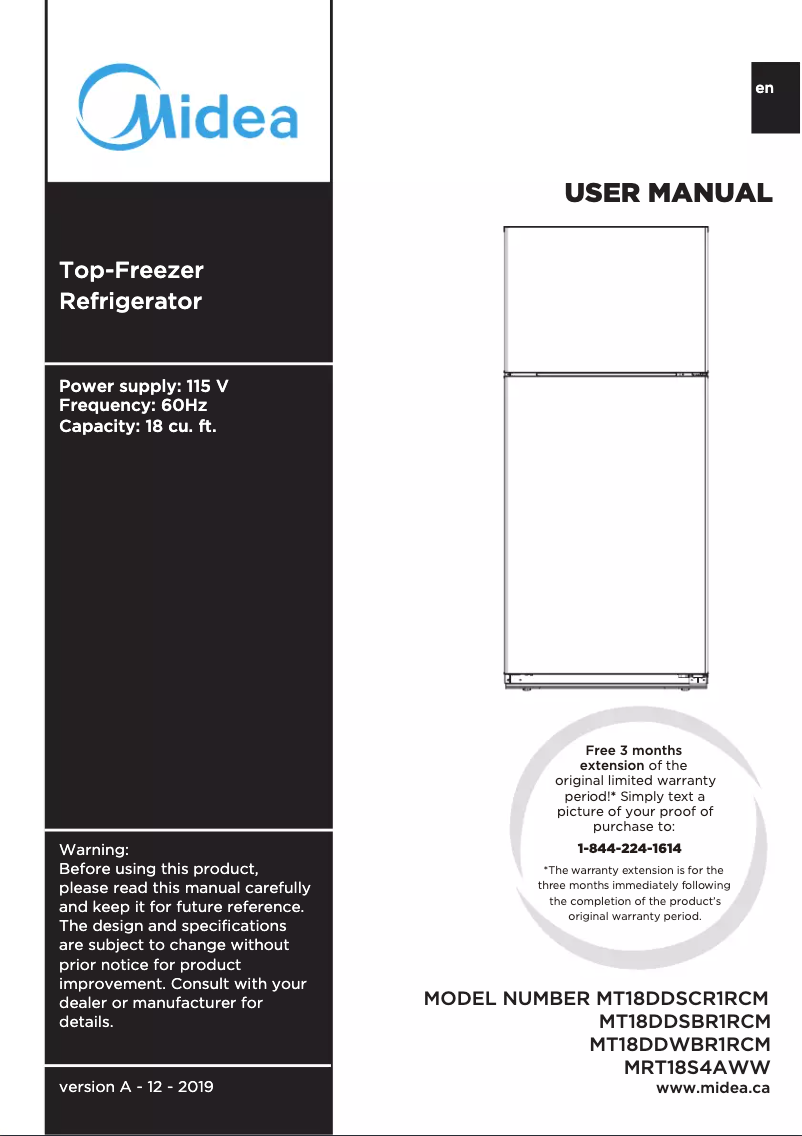 Image de la première page du manuel de l'appareil MRT18S4AWW