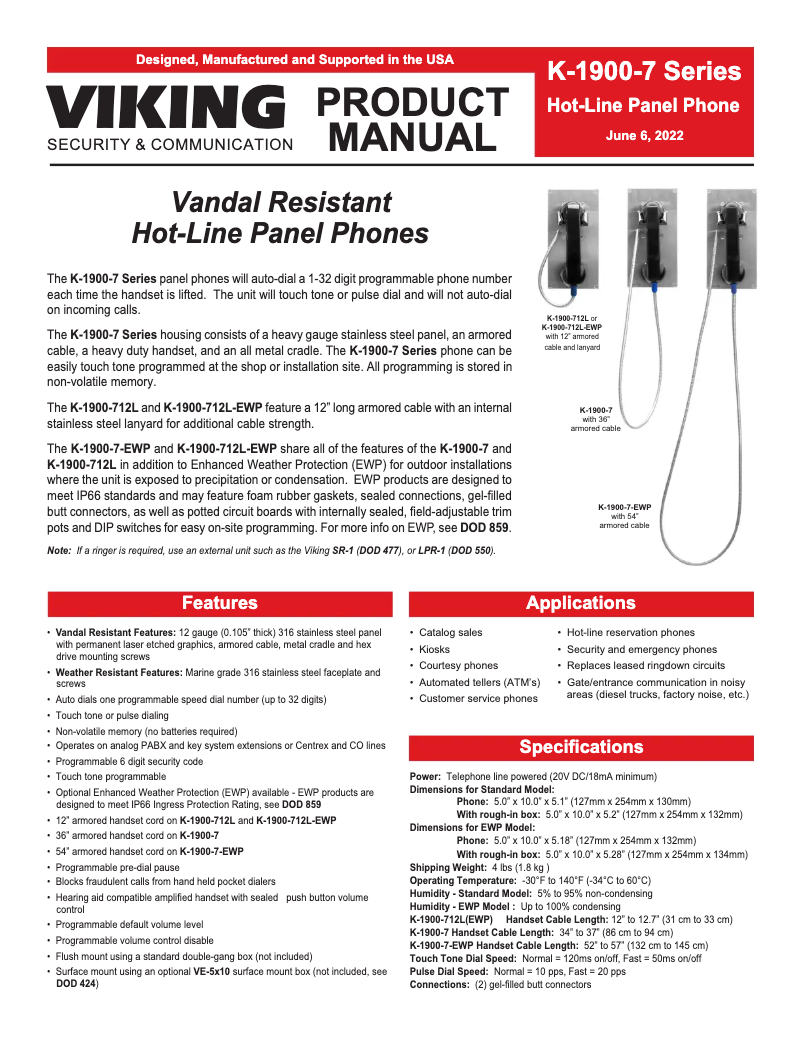 Page 1 de la notice Manuel utilisateur Viking K-1900-712L