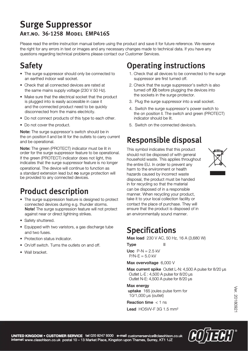 Page 1 de la notice Manuel utilisateur Cotech EMP416S