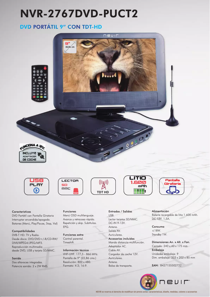 Page 1 de la notice Brochure Nevir NVR-2766DVD-PUCT2