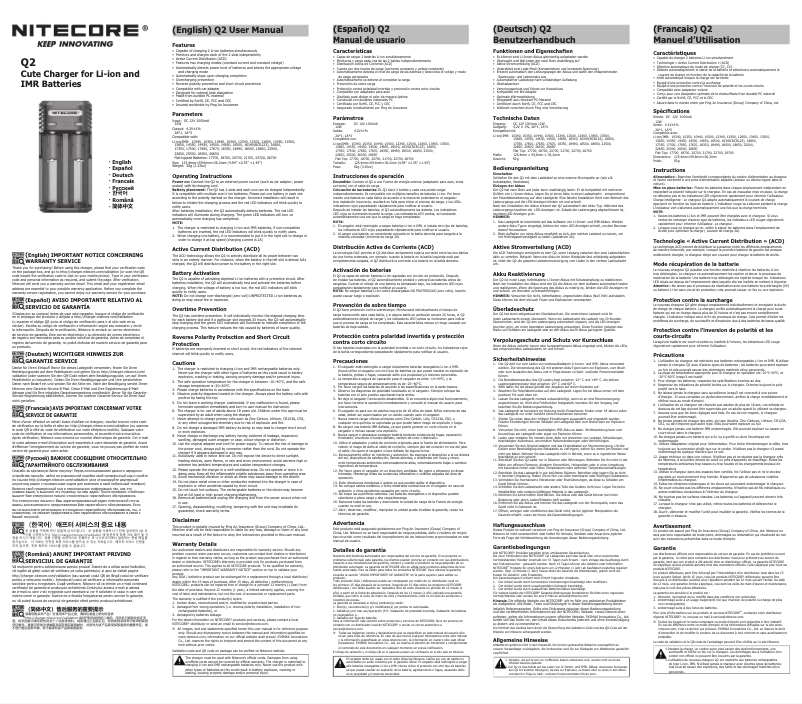 Page 1 de la notice Manuel utilisateur Nitecore Q2