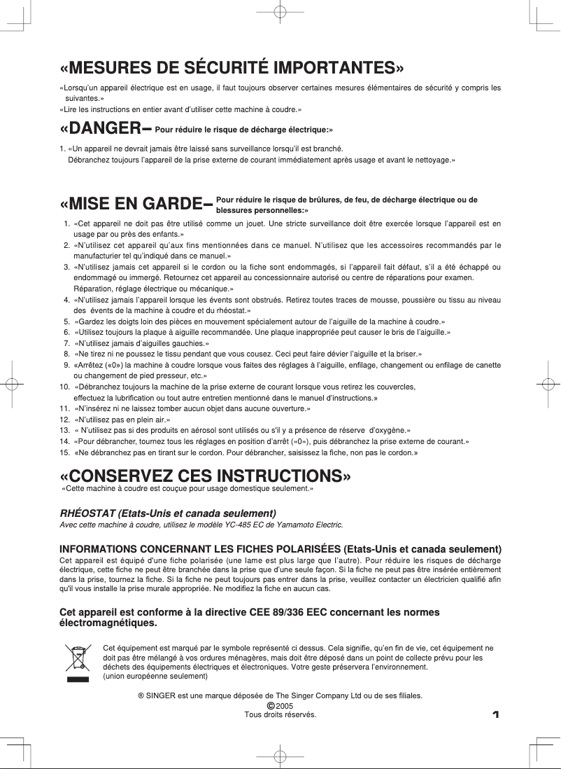 Página 1 del manual Manual de usuario Singer Futura CE-350