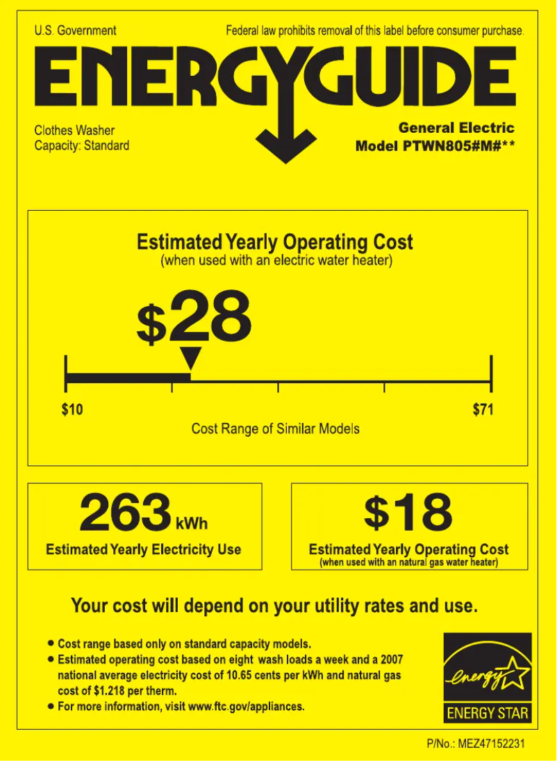 Página 1 del manual Etiqueta energética GE Profile Harmony PTWN8055MMS