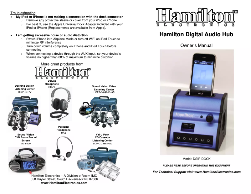 Page 1 de la notice Manuel utilisateur Hamilton DSIP-DOCK