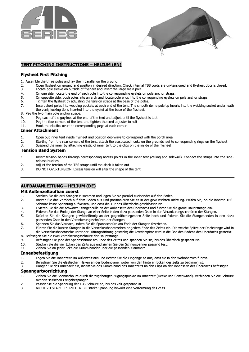 Page 1 de la notice Manuel utilisateur Vango F10 Helium UL 2