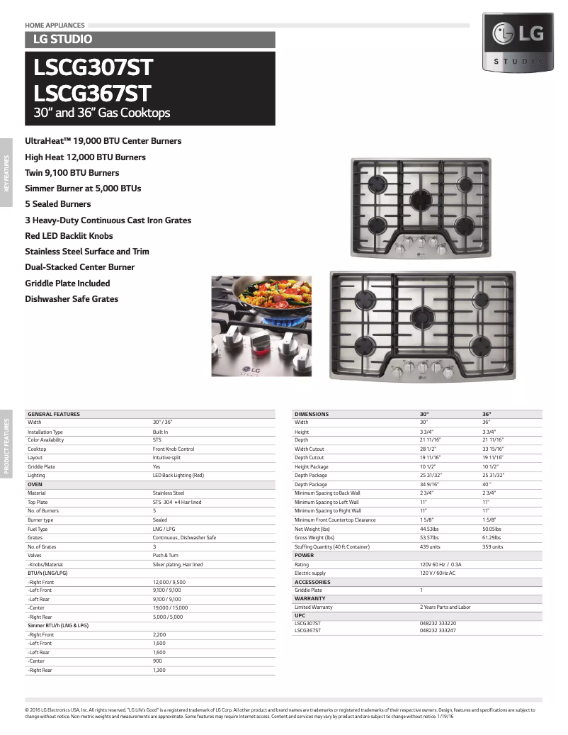 Page n°1 - Fiche technique LG LSCG367ST
