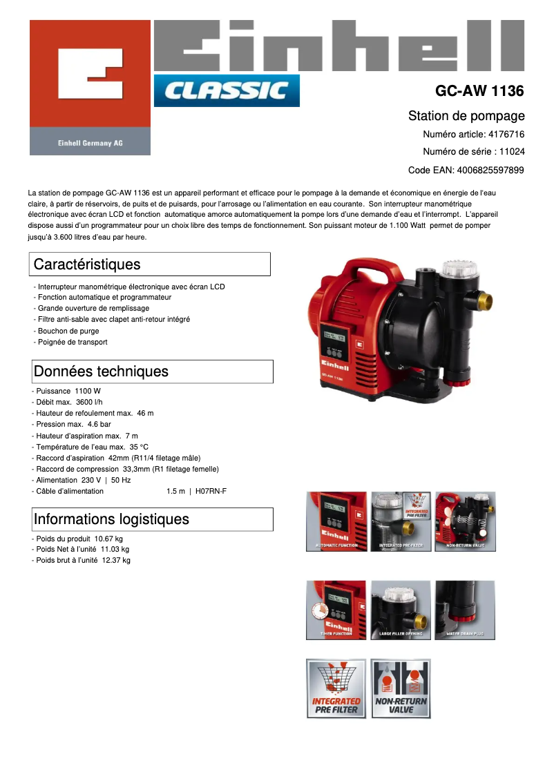 Image de la première page du manuel de l'appareil GC-AW 1136