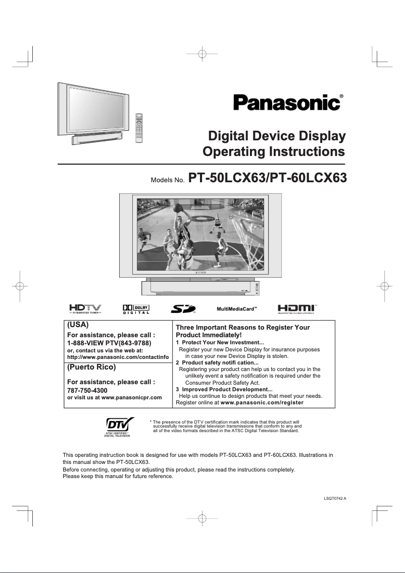 Page 1 de la notice Manuel utilisateur Panasonic PT-60LCX63