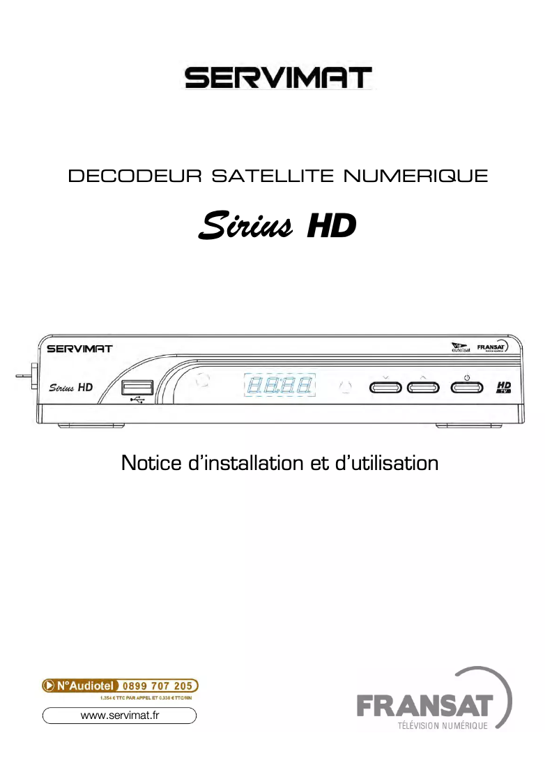 Page 1 de la notice Manuel utilisateur Servimat Sirius HD (Fransat)