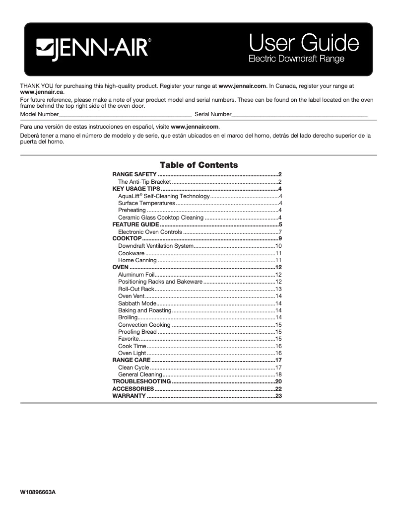 Page n°1 - Manuel utilisateur JennAir JES1750FB