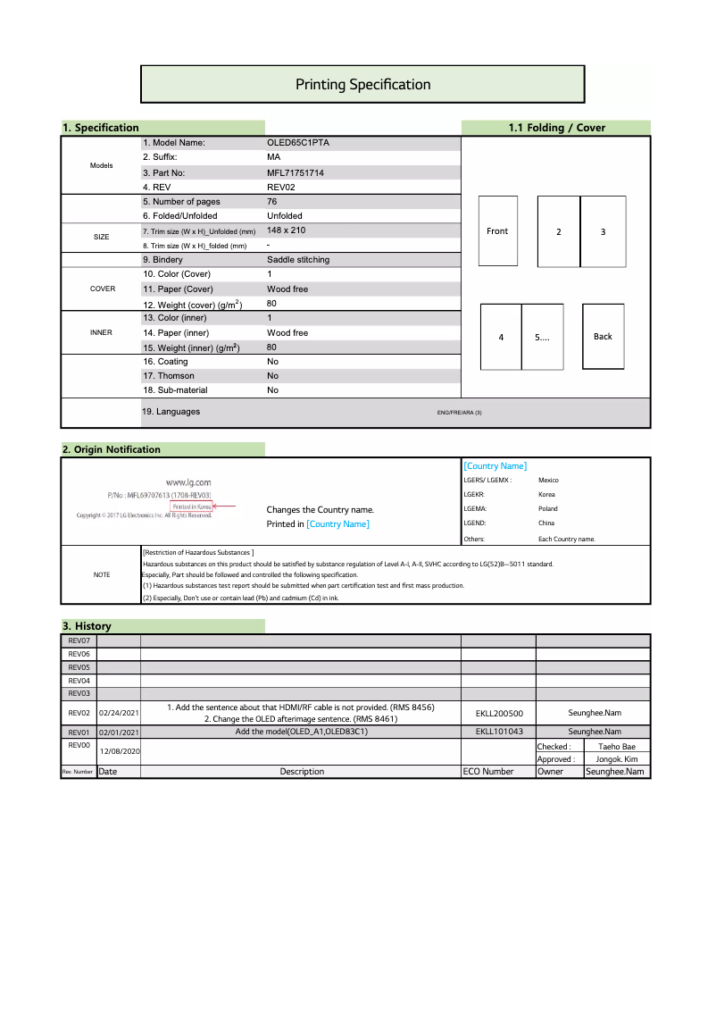 Page n°1 - Manuel utilisateur LG OLED77C1PVB