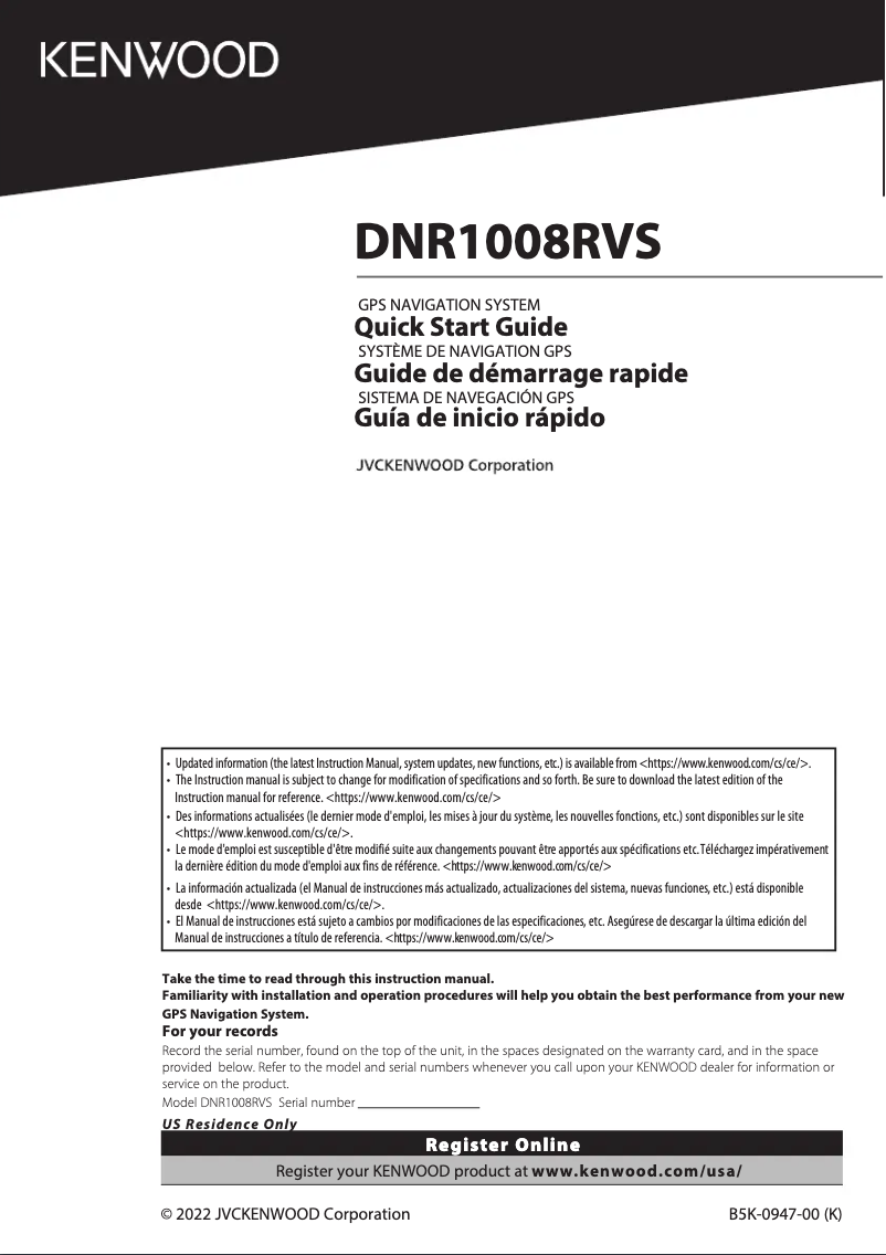 Image de la première page du manuel de l'appareil DNR1008RVS