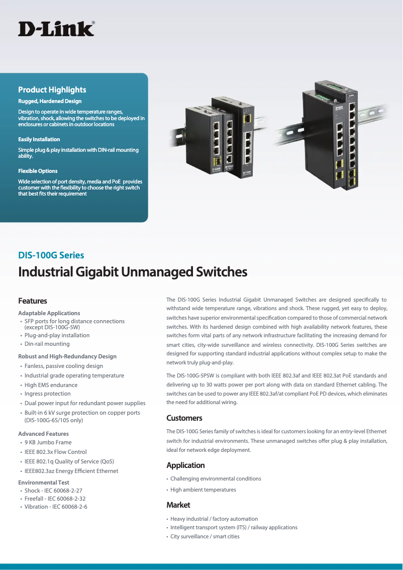 Page 1 de la notice Fiche technique D-Link DIS-100G-5W