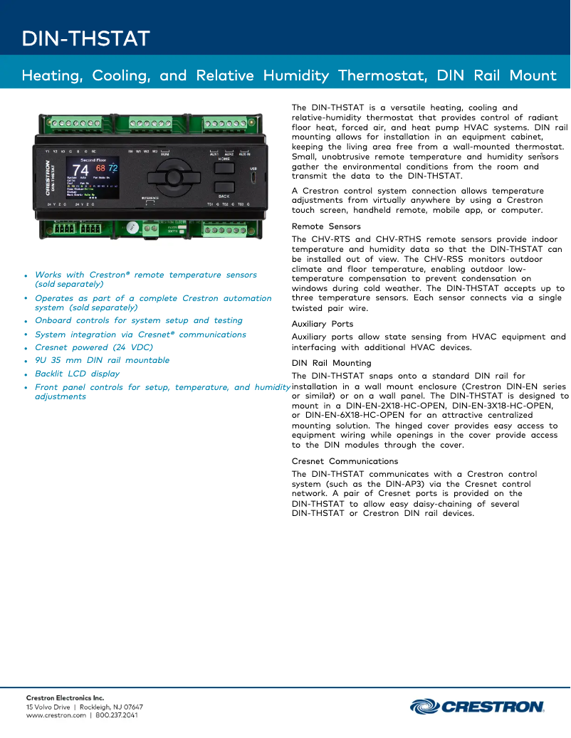 Página 1 del manual Ficha técnica Crestron DIN-THSTAT