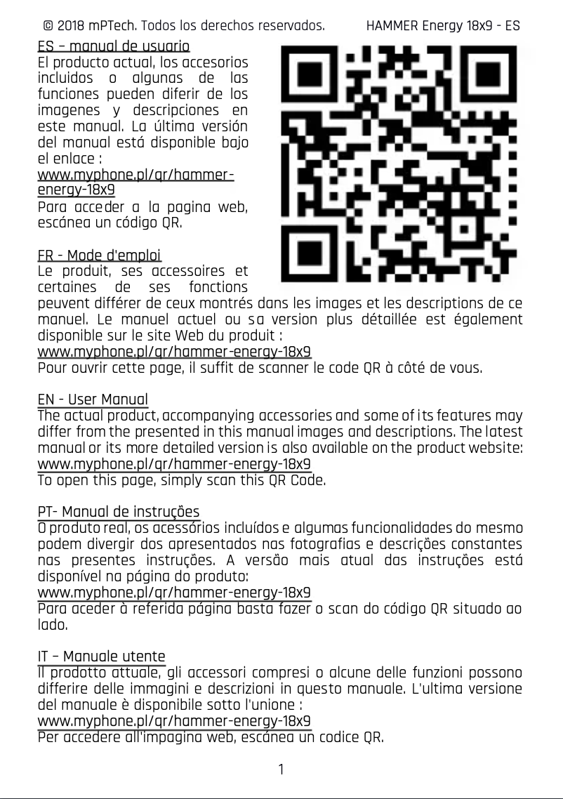 Page 1 of the manual User Manual Hammer Energy 18×9