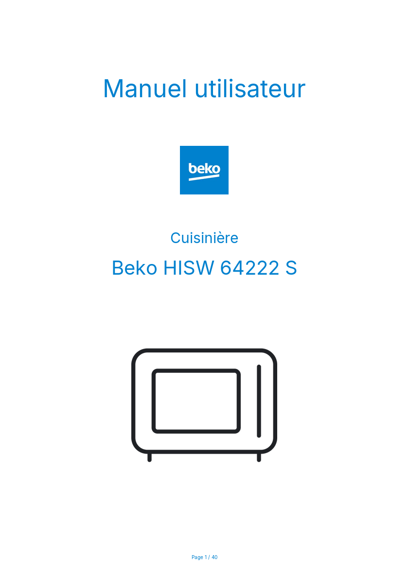Page n°1 - Manuel utilisateur Beko HISW 64222 S