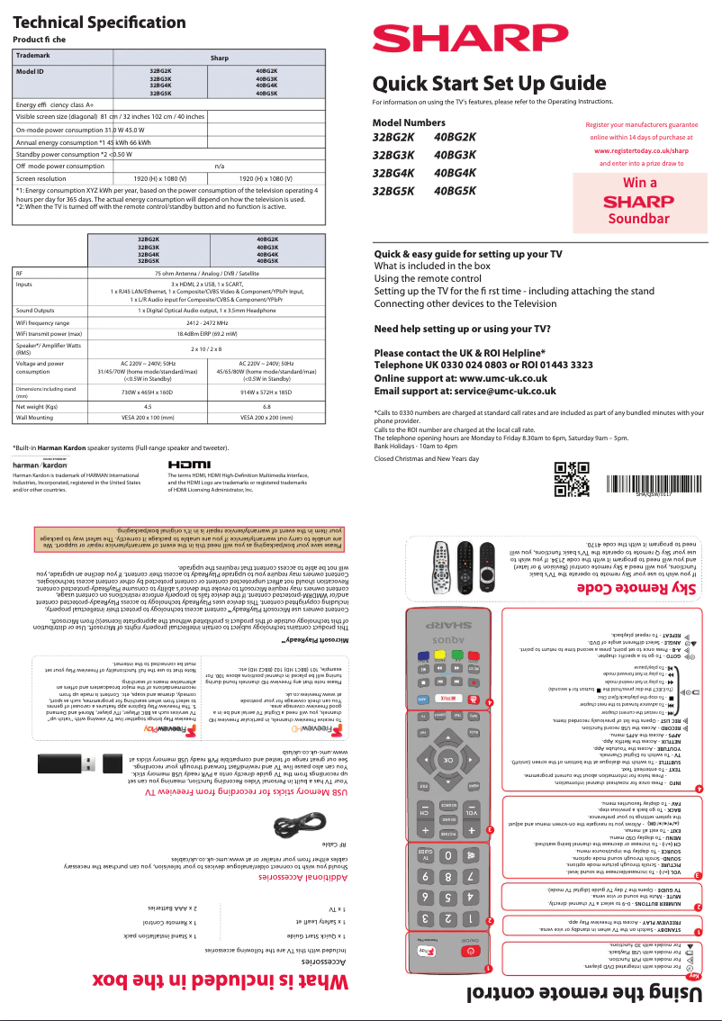 Page n°1 - Guide de démarrage rapide Sharp 40BG2K