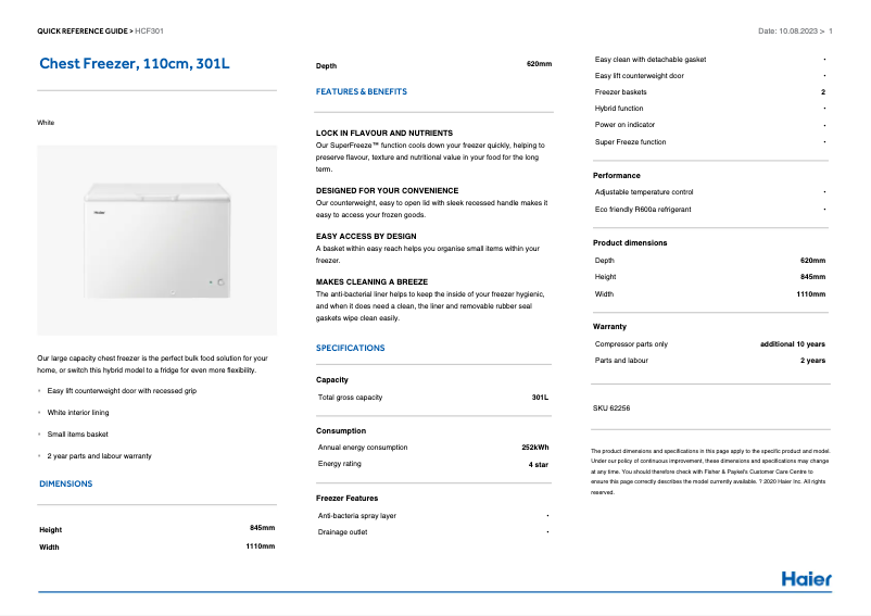 Page n°1 - Fiche technique Haier HCF301W
