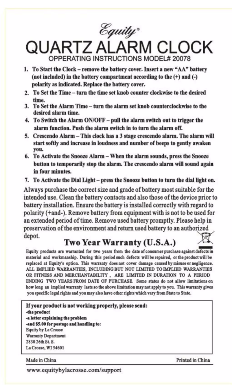 Page n°1 - Manuel utilisateur Equity 20078