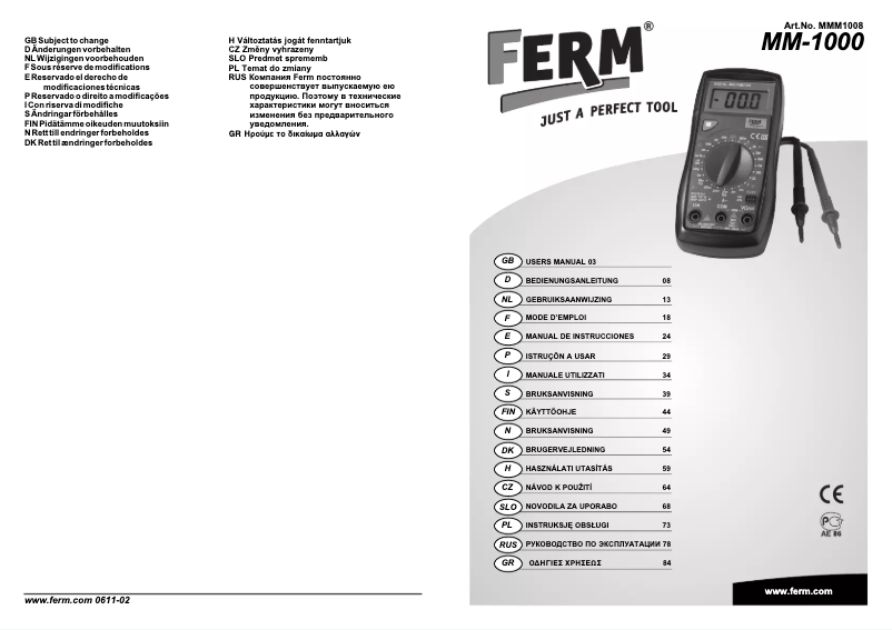 Página 1 del manual Manual de usuario Ferm MM-1000