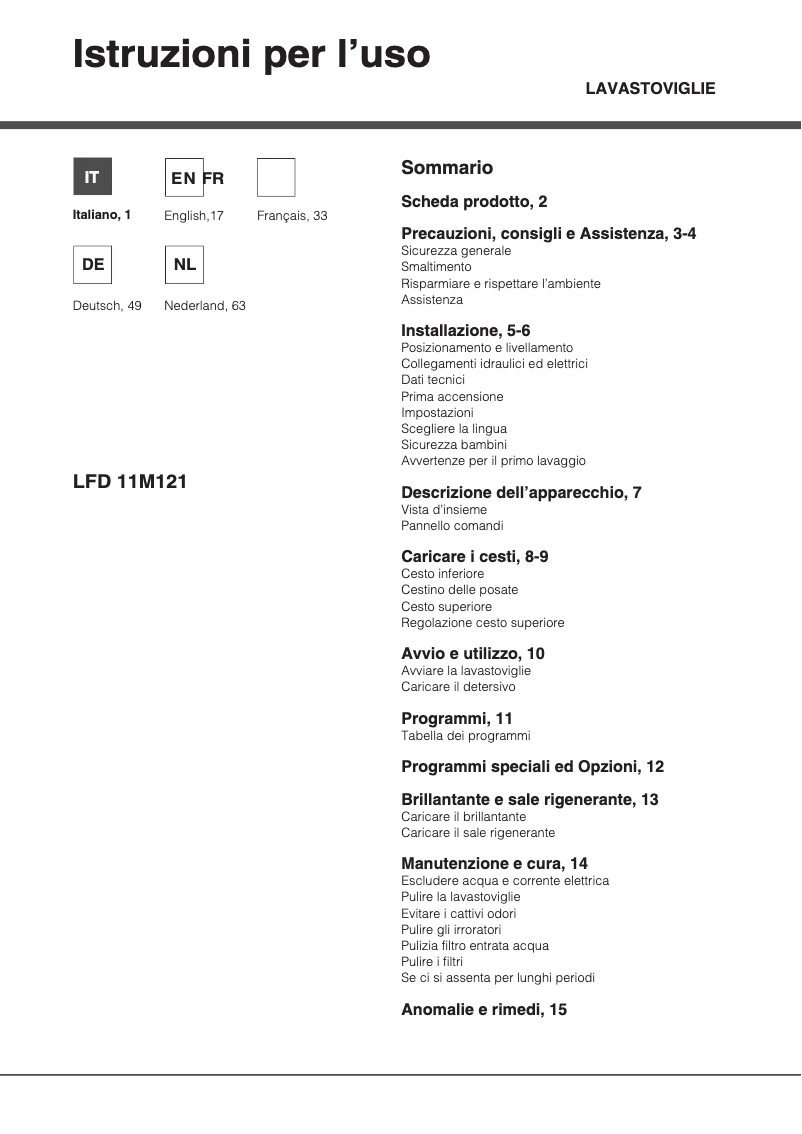 Página 1 del manual Manual de usuario Hotpoint Ariston LFD 11M121