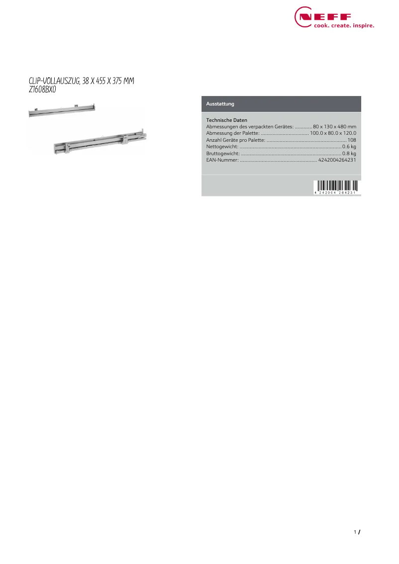 Page n°1 - Fiche technique Neff HMK262iF