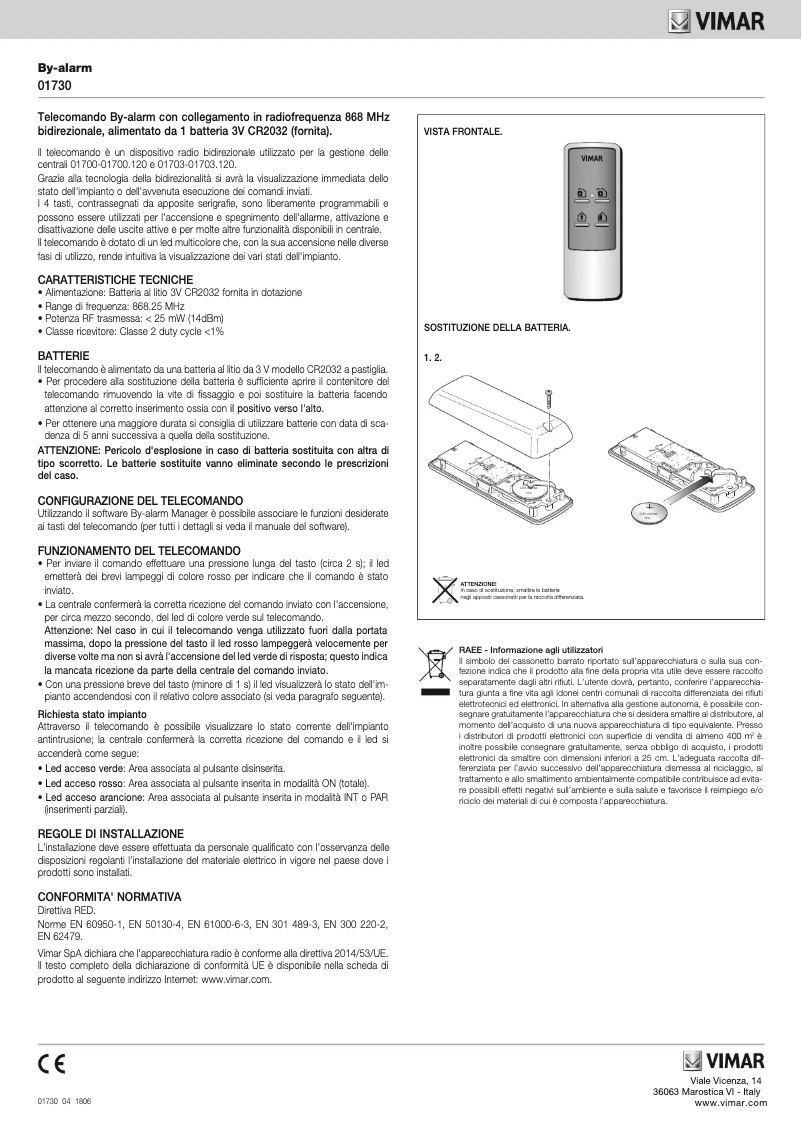 Page n°1 - Manuel utilisateur Vimar 01730
