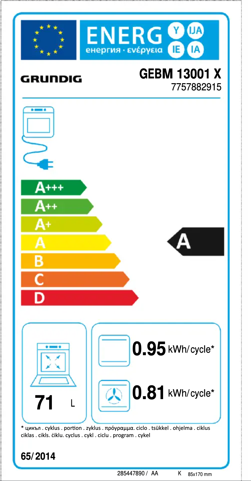 Página 1 del manual Etiqueta energética Grundig GEBM 13001 X